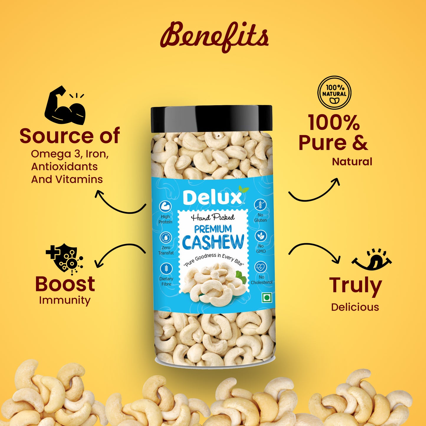 Delux Foods Dry fruits combo pack of Pistachios Almonds Cashews | Kaju Badam Pista 450 gm (3 x 150 gm)
