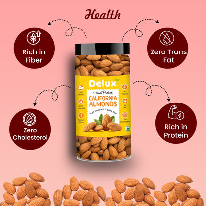 Delux Foods 100% Natural Premium California Almonds 250g & 500g| Premium Badam Giri | High in Fiber | Rich in Protein