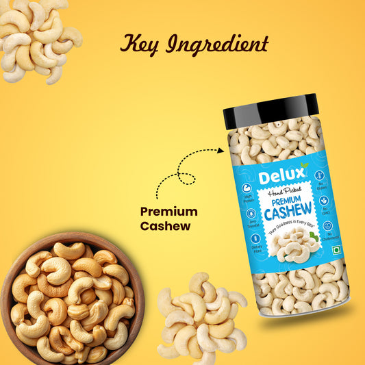 Delux Foods Pure Cashews Whole/Kaju, 250g & 500g, Nutritious & Delicious, Rich in Protein, Crunchy Nuts