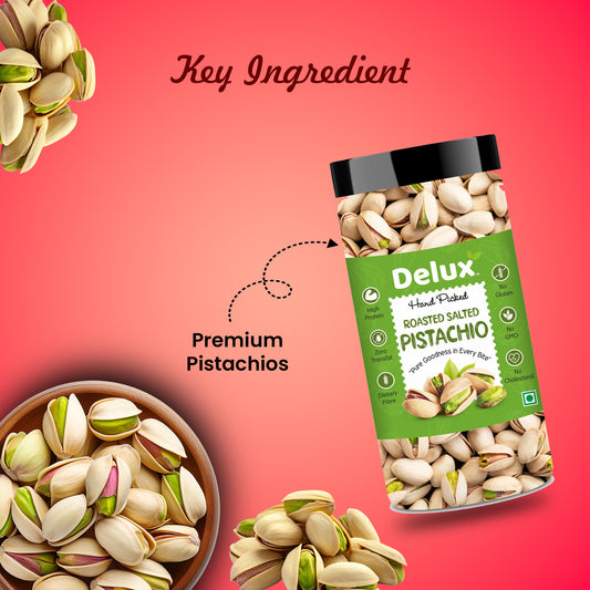 Delux Foods Premium Californian Roasted & Salted Pistachios 250g & 500g  | Pista Dry Fruit | Rich In Protein, Phosphorus, Premium Nut
