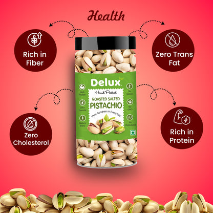 Delux Foods Premium Californian Roasted & Salted Pistachios 250g & 500g  | Pista Dry Fruit | Rich In Protein, Phosphorus, Premium Nut